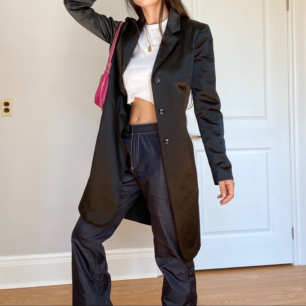 Jacob Y2k black satin trench coat